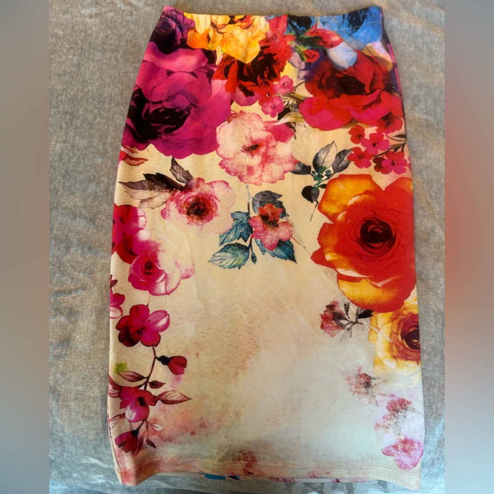 Rose Floral Midi Pencil Skirt